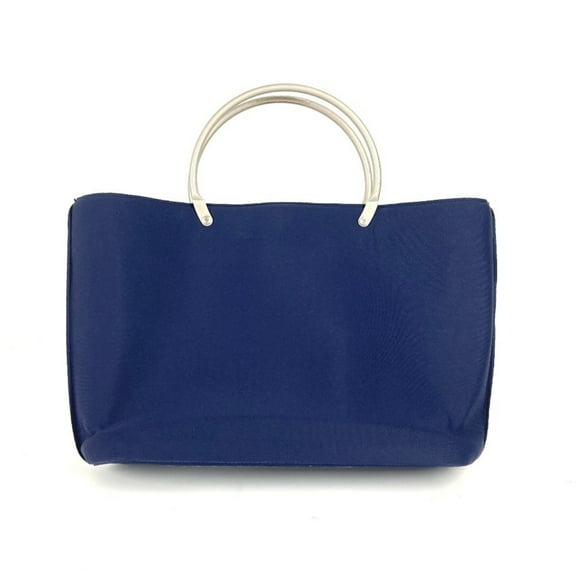 Pre-Owned CHANEL Metal Handle Bag Tote Handbag Polyamide Women's Navy (Fair)