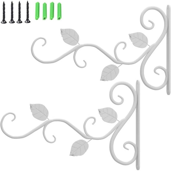 2Pcs Hanging Plant Bracket 12In Metal Wrought Iron Planter Hooks Wall Mounted Decorative Hanger Hook For Hanging Indoor Outdoor Planter Flower Pot Bird Feeder Wind Chime Lanterns-White