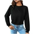 thumbnail image 2 of Xcmzpl Women's Sweatshirts Loose Fit Solid Color Round Neck Sweatshirt Holiday Sweater Tops Cotton Long Sleeve Shirts Early Fall Fashion, 2 of 5