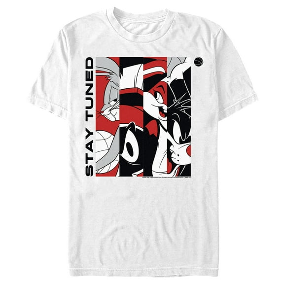 Men's Space Jam: A New Legacy Stay Tuned Panels Red and Black  Graphic Tee White Medium
