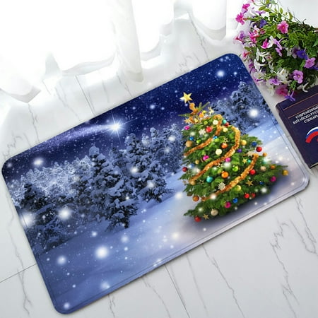 PHFZK Snow Tree Scenery Doormat, Colorful Merry Christmas Tree with Holiday Presents Doormat Outdoors/Indoor Doormat Home Floor Mats Rugs Size 30x18 (Best Doormat For Snow)