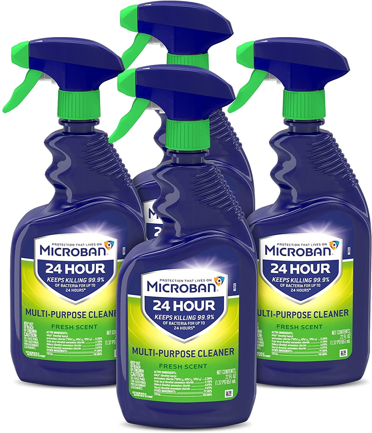 Microban Disinfectant Spray, 24 Hour Sanitizing and Antibacterial Spray, All Purpose Cleaner, Fresh Scent, 22 fl oz Pack of 4