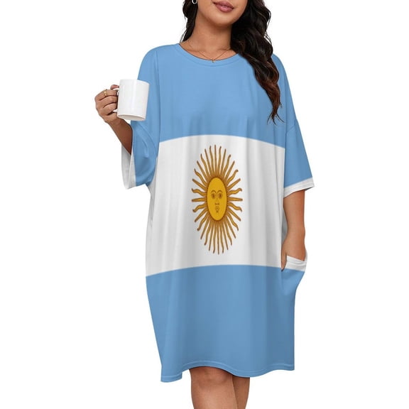 Argentina Flag Sleepshirts For Sleeping Travels Loose Sleepdress Pajama Dress Soft Nightdress Sleepwear