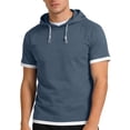 thumbnail image 2 of RongHuan Short Sleeve Athletic Hoodie Mens Summer Cotton Hooded T-Shirt Fashion Color Block Pullover Tops, 2 of 8