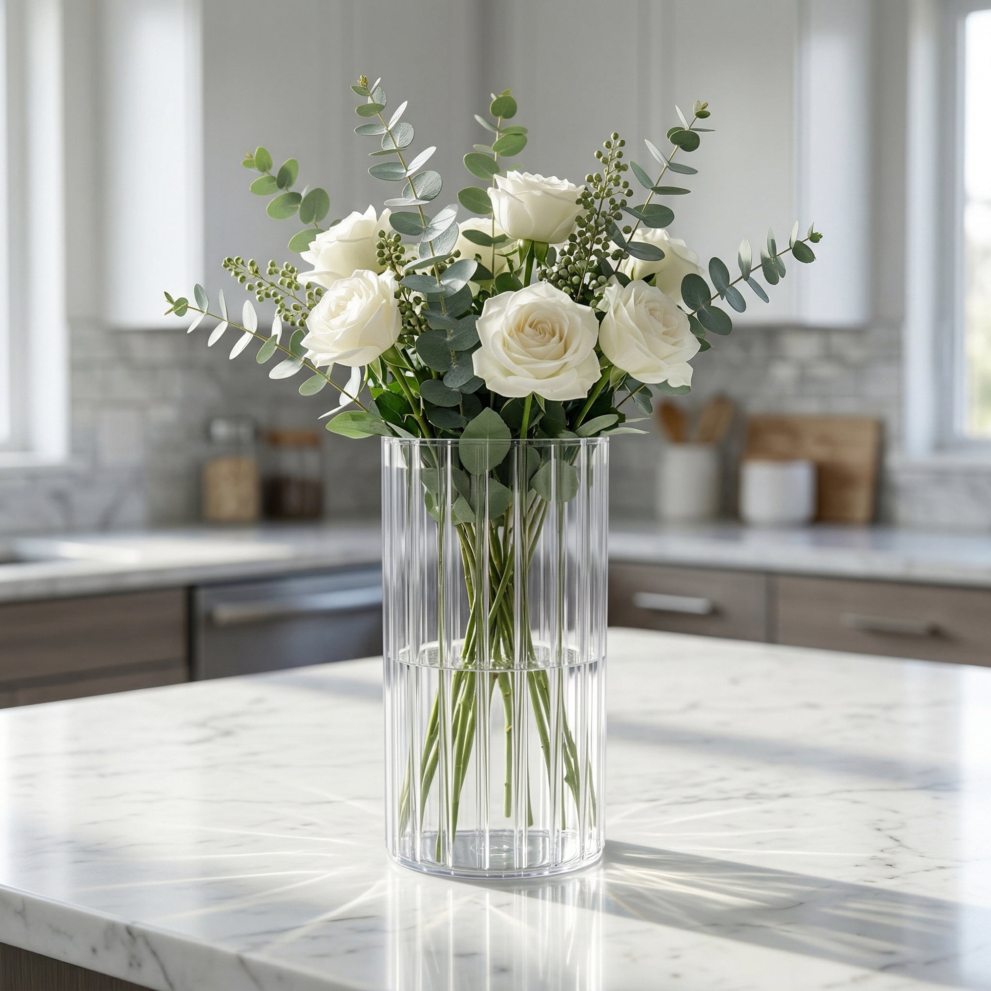 Unique Bargains Acrylic Cylinder Vase Clear Tall Plastic Vase Clear 3.9"L x 3.9"L x 7.9"H