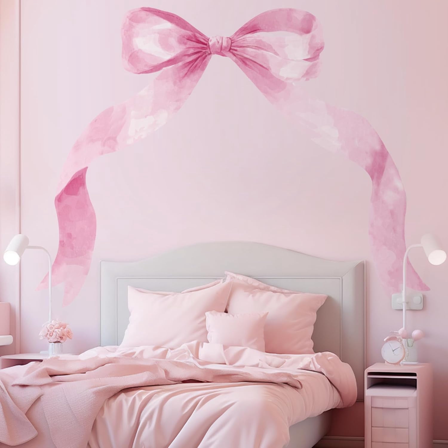 59 x 45 Inch Large Pink Bow Wall Stickers Peel and Stick Coquette Girl Room Decor Large Watercolor Bow Stickers Preppy Waterproof Vinyl Decals Wall Decor for Girl Room Nursery Kindergarten