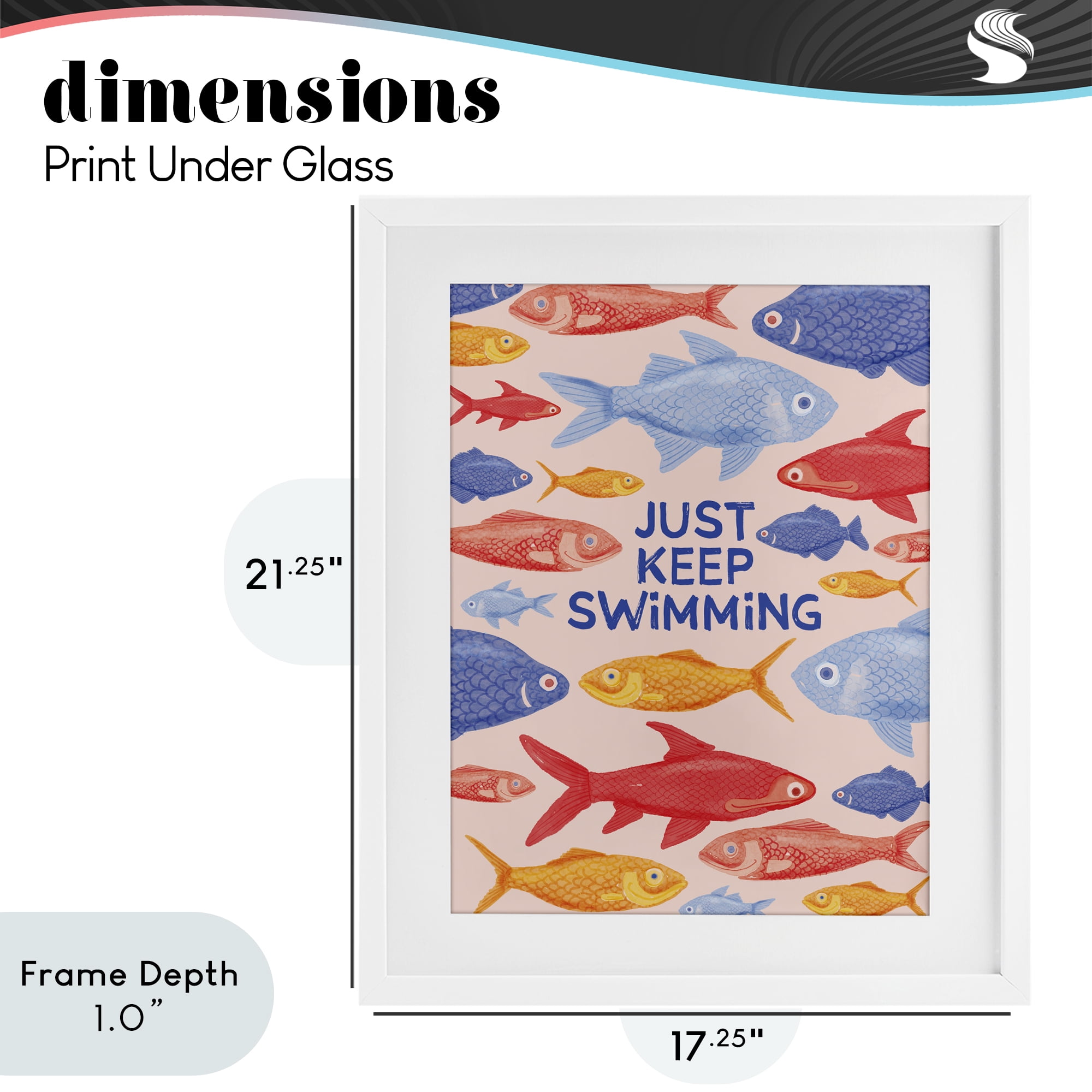 Stupell Industries Just Keep Swimming Fish White Framed Print Under Glass, design by The Paper Curator