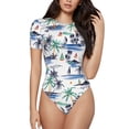 thumbnail image 2 of Goofa Hawaii Palms Printed Women Rash Guard Short Sleeve,Tummy control Swimsuit Surfing Swimsuit Bathing Suit One Piece Swimsuit UPF 50-X-Large, 2 of 9