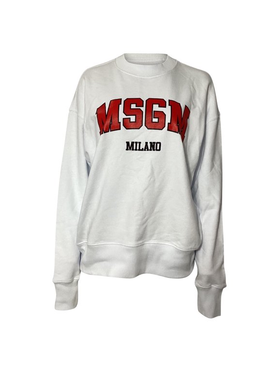 Pre-Owned MSGM Logo Sweater in White Cotton