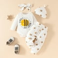 thumbnail image 3 of GYRATEDREAM 4 Pcs Infant Baby Girl Clothes Letter and Bee Print Long Sleeve Romper Flower Pant Headband Hat Toddler Outfits Set for 3-6M White, 3 of 9