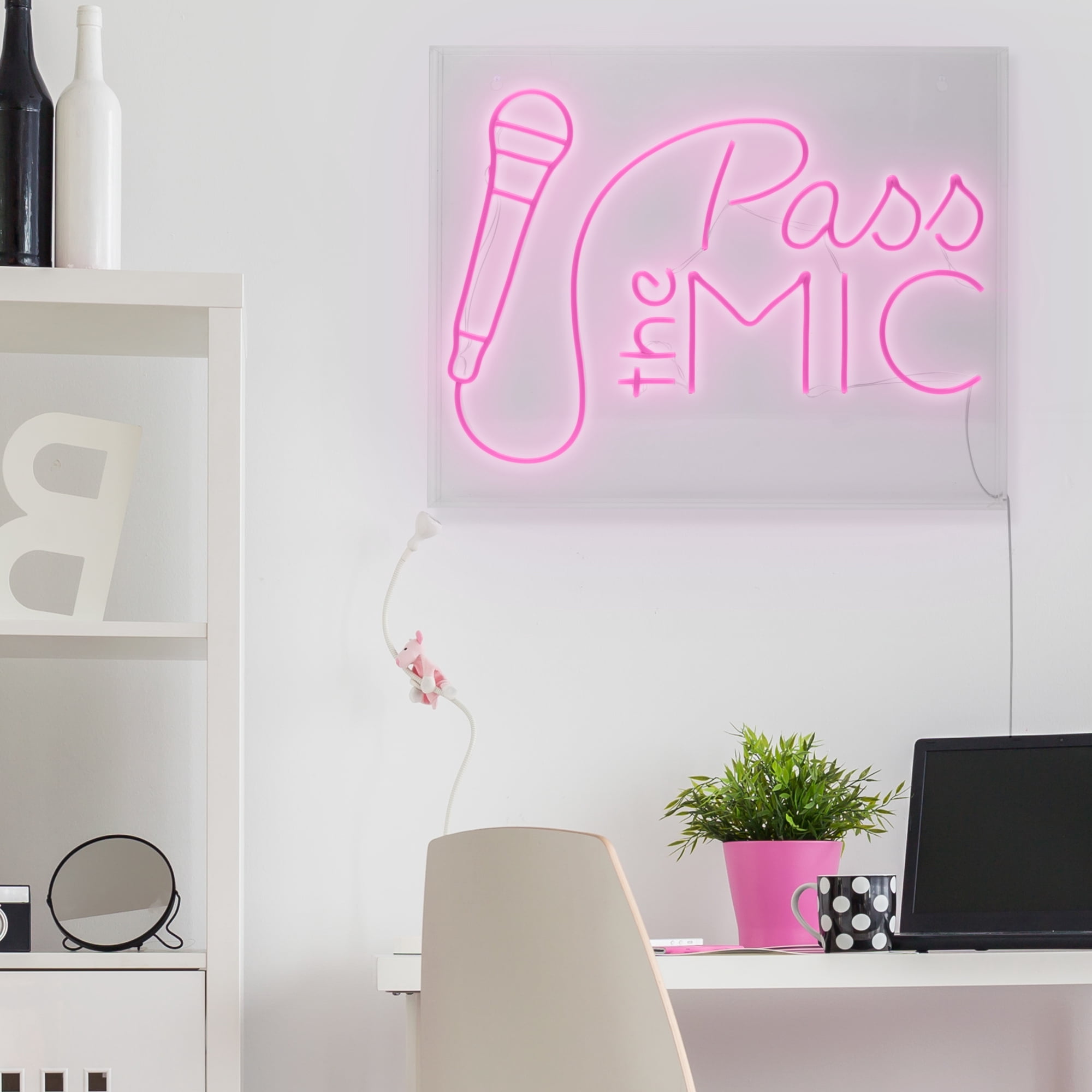 American Art Decor Neon Wall Sign LED Light Decorated Acrylic Panel | Ultra Bright USB Powered Wall Art Decor - Pink, Pass The Mic
