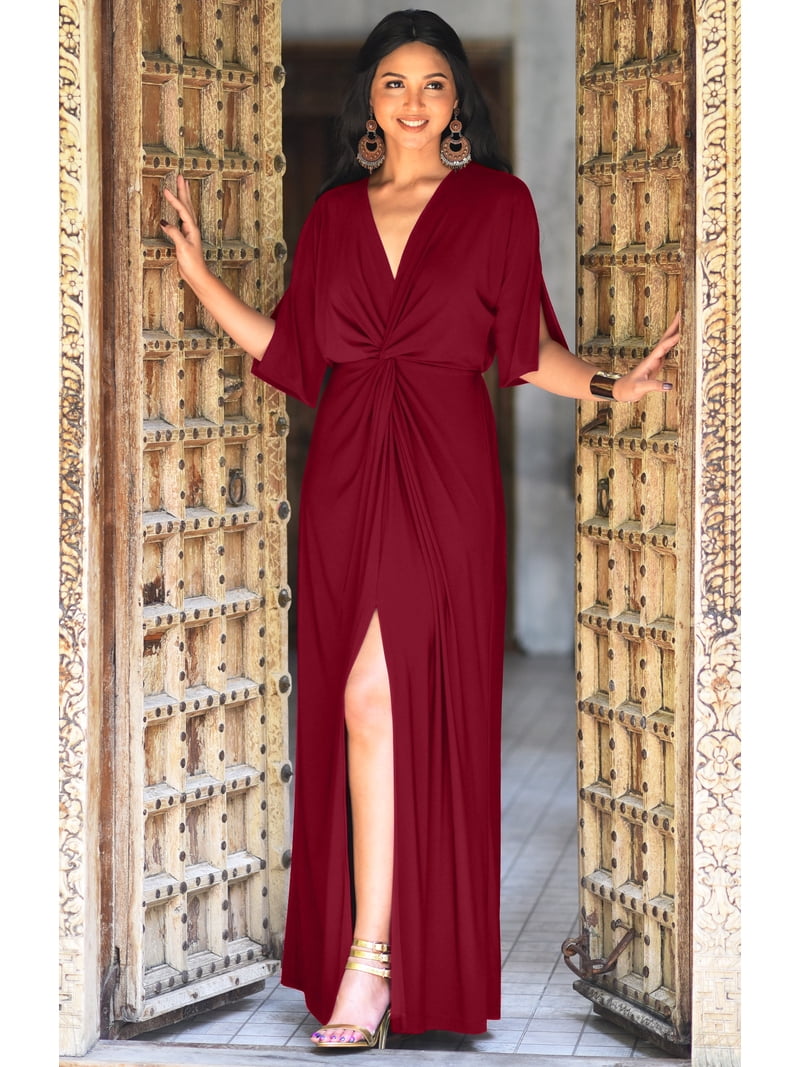 slim fit dress slacks Kiriana Halter Maxi Dress Wine/Charcoal / S
