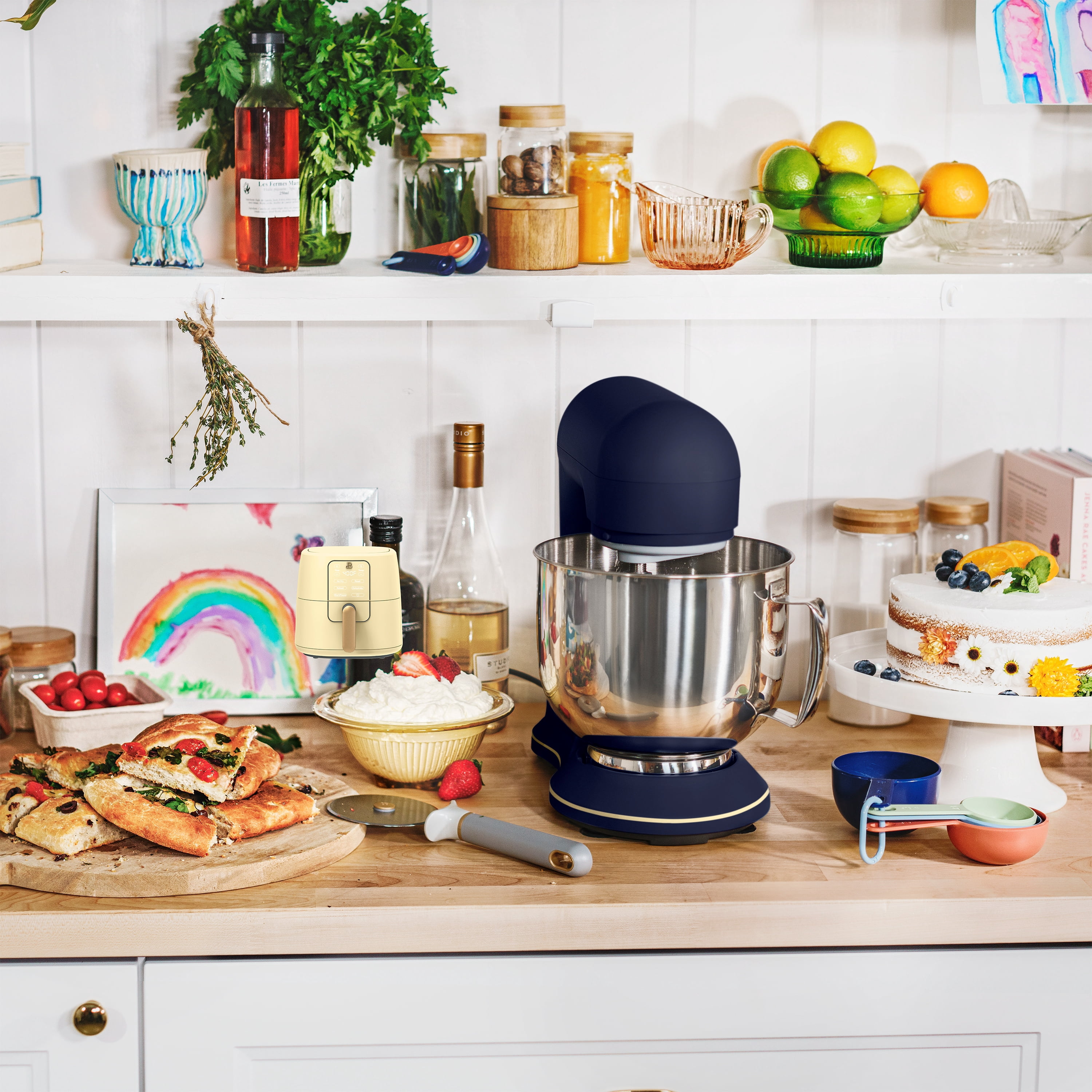 Beautiful 5.3 Qt Tilt-Head Stand Mixer with Flat Beater, Dough Hook & Balloon Whisk, Starry Night and Buttercream by Drew Barrymore