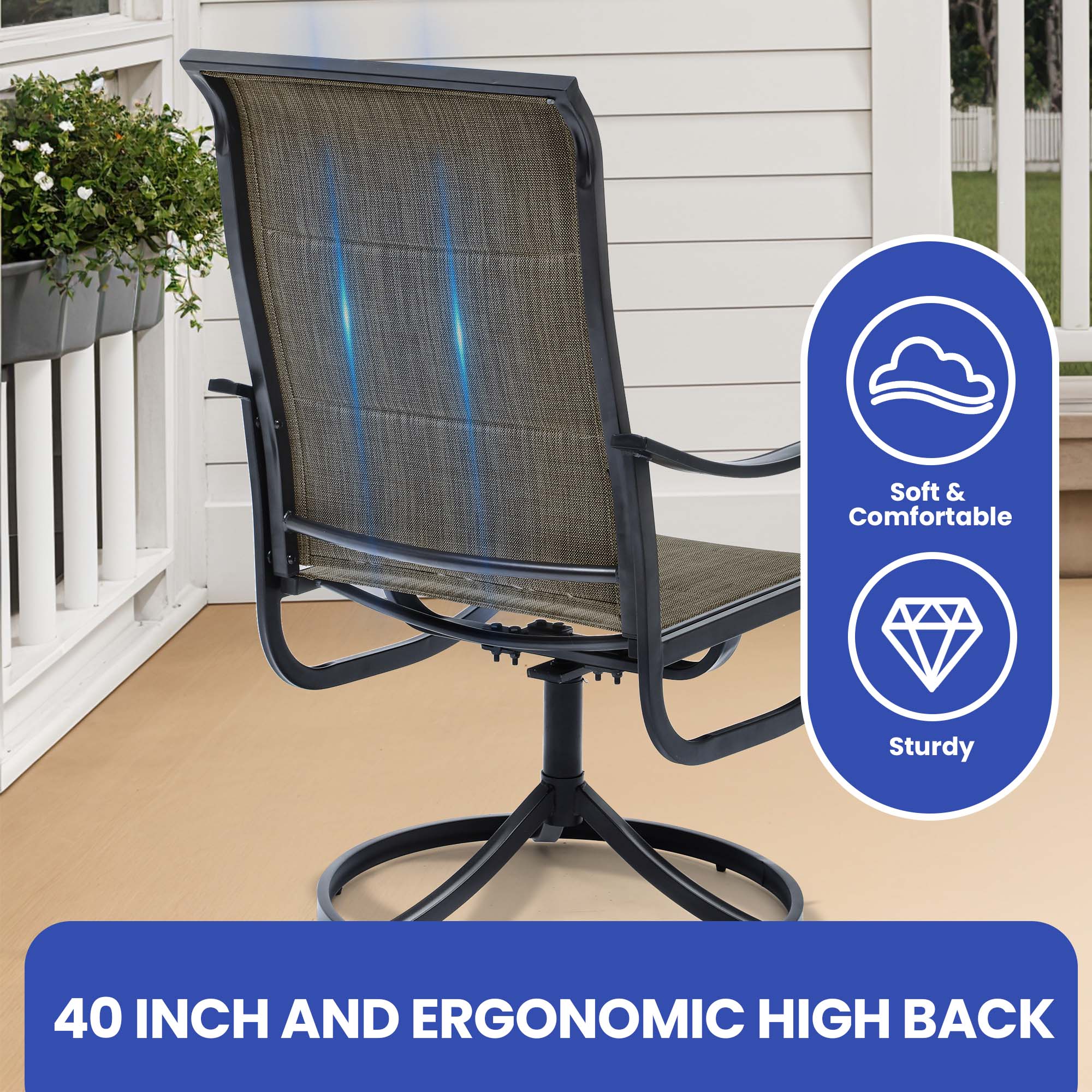 Uforic 360-degree Swivel Chairs, 2-pieces Outdoor Dining Chairs, Swivel Dining Chairs for Patio, Garden, Backyard, and Garden, with Breathable Teslin Fabric, All-Weather Construction, Brown