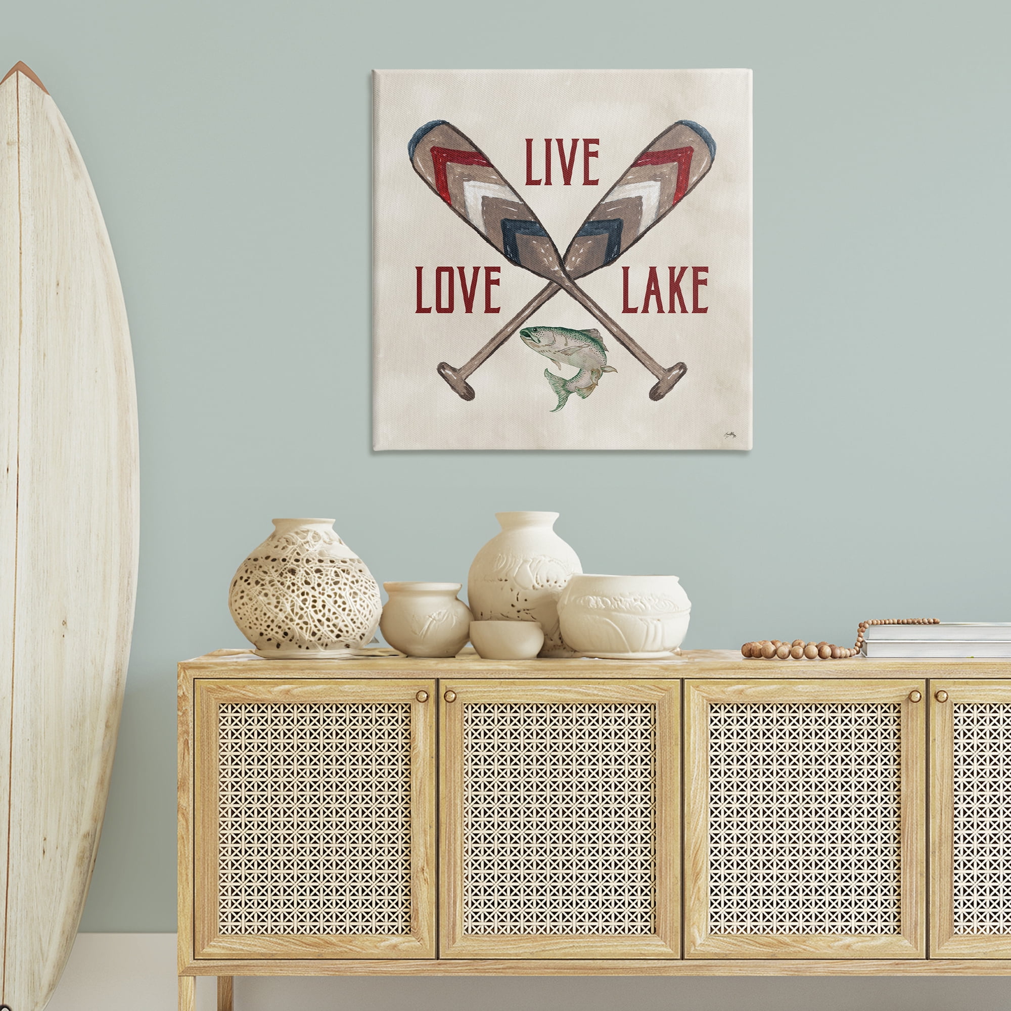 Stupell Industries Live Love Lake Oars Typography Painting Gallery Wrapped Canvas Art Print Wall Art, 36 x 36
