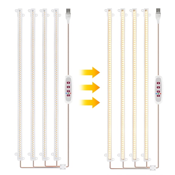 LED Plant Grow Light Strips 8W 168LED 4000K 169.2lm Bright Grow Lamp with 8H/12H/16H Timer 5 Dimmable Brightness Growth Light for Green House Hydroponics Succulent 4 Bars