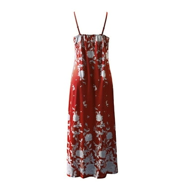 GYTHJKVV Print Sleeveless Maxi Dress for Women Strap, Flowy A-Line Silhouette, Red Floral Print, Perfect for
