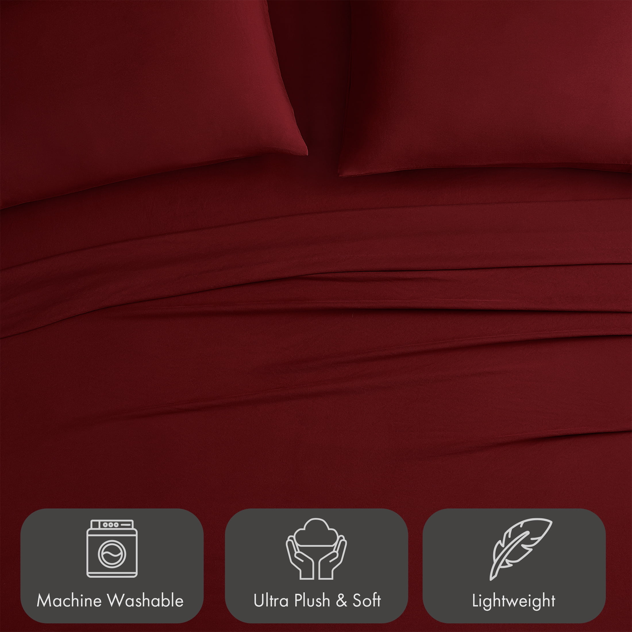 Pawz Queen Sheet Set, Soft Microfiber Bed Sheets with 2 Pillowcases, Red, Queen Size