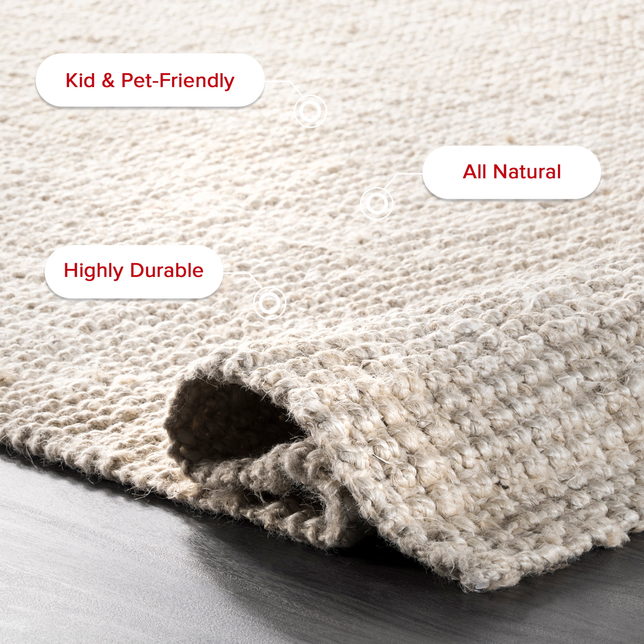 nuLOOM Ashli Solid Farmhouse Jute Area Rug, 8', Round, Ashli Off-white