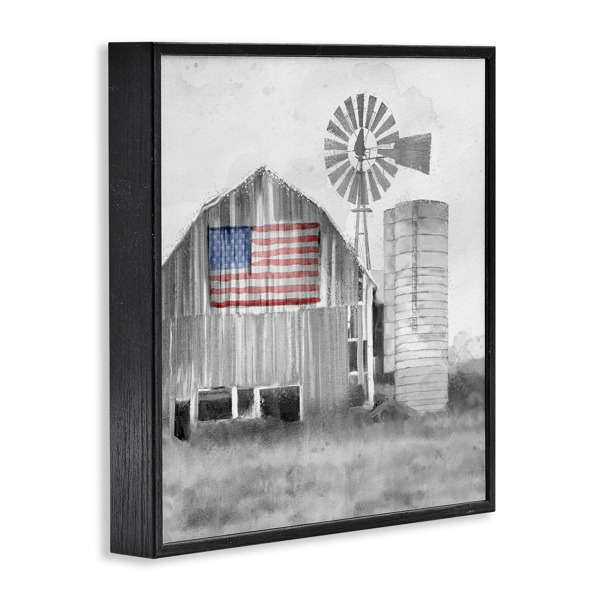 Stupell Industries Grandfather's Barn with Flag Black Framed Giclee Art, design by Kim Allen