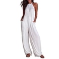thumbnail image 2 of Babysbule Women's Halter Jumpsuit Wide Leg with Pockets Sleeveless Backless Loose Summer Casual Romper for Daily Beach Vacation, 2 of 7
