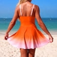 thumbnail image 7 of larppty Women One Piece Swimdress V Neck Color Block Swimsuit Bathing Suit Tummy Control Wrap Ruffle Swim Dress Swimwear (Orange, S), 7 of 7