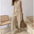 thumbnail image 5 of Women'S 2 Piece Outfits Linen Vest Waistcoat Dressy Casual Sets Wide Leg Pants Suits Khaki L, 5 of 10