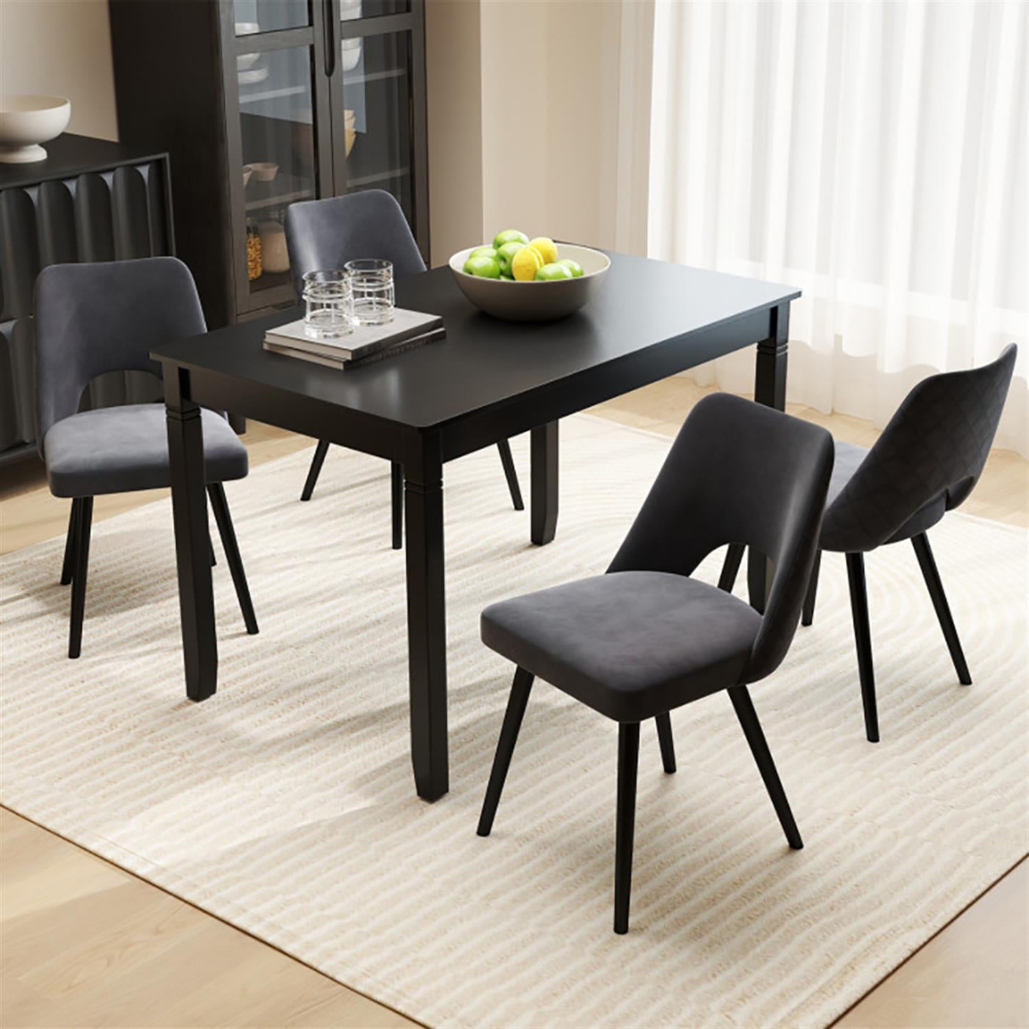 Demi Bonn 48" Dining Table with Rubber Wood Legs, Kitchen Table for 2-4 People, Rectangular Dinner Table for Home Office, Living Room Furniture, Black