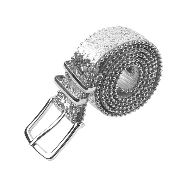 Cinturones para mujeres INSPIRE CHIC con decoración de lentejuelas y ojales, cinturón versátil sin perforación, hebilla de pin de 107x3.3cm/42.1x1.3" plateado