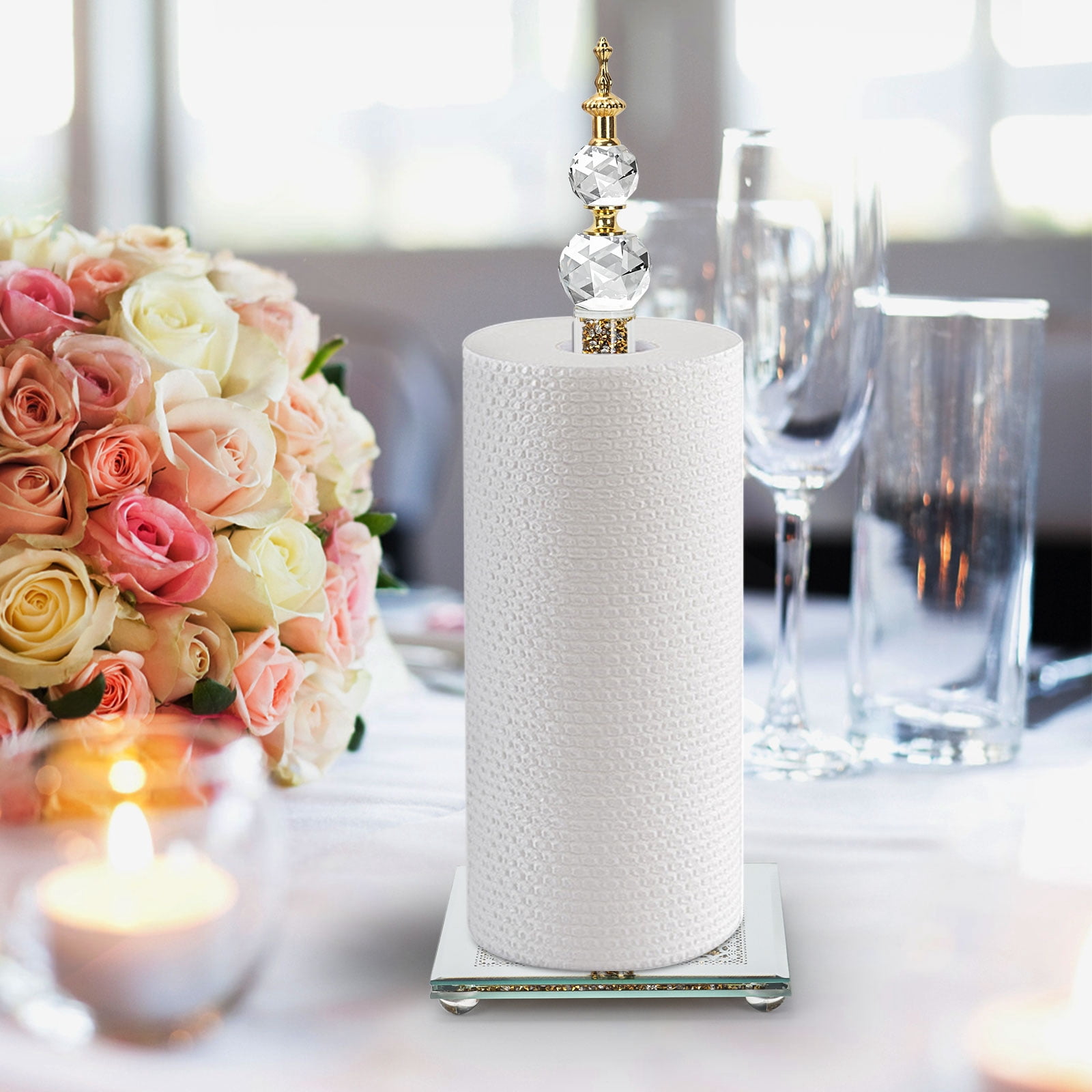 Desktop Standing Toilet Paper Holder - Sparkling Gold & Silver Crystal-Studded Toilet Paper Holder, Luxurious Gold Style, Perfect for Kitchens, Dining Tables, Bathrooms, Elevating Your Home Aesthetic
