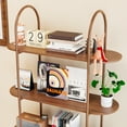 thumbnail image 6 of 68.9" Tall Arched Bookshelf with with Sliding Tambour Doors, 4-Tier Open Display Storage Shelf, Vinyl Record Player Stand for Home Office, Living Room, Walnut, 6 of 10