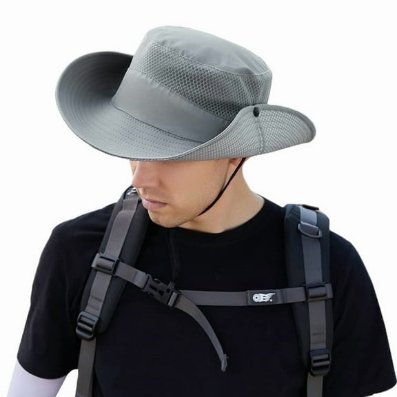 Wowstyle Bucket Hats for Men Outdoor Breathable Sun UPF 50  Hat Adjustable Wide Brim Bucket Hat for Fishing Hiking Camping, Light Gray