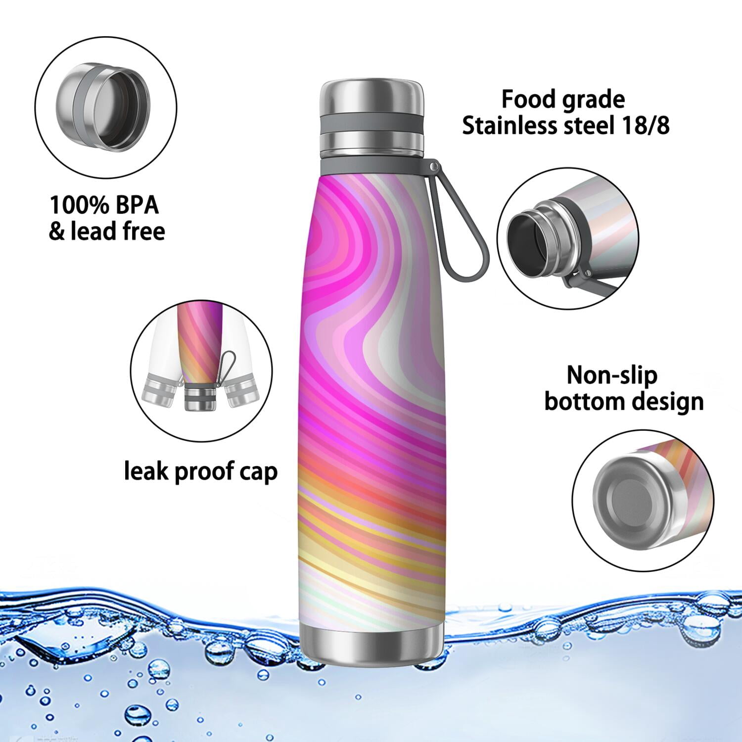 29oz Insulated Water Bottle with Tea Infuser, Stainless Steel Travel Mug, Liquid & Marble Print