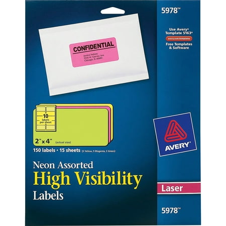 avery high visibility permanent id labels laser 2 x 4 asst neon
