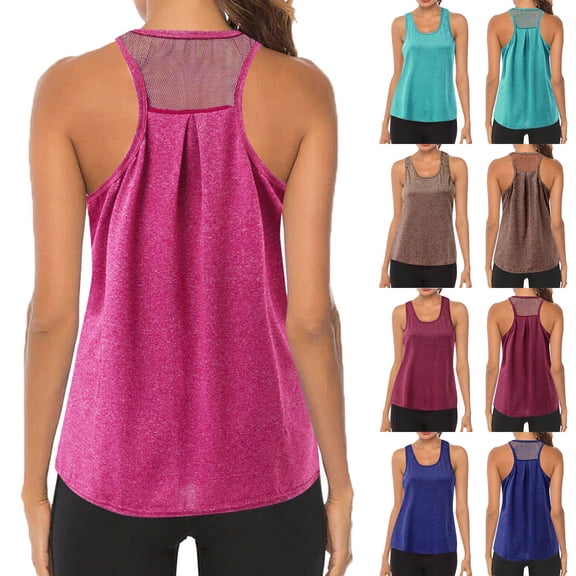 CAIXIA Athletic Tops for Women Sleeveless Tank Tops for Women Crewneck T-Shirt Tennis Yoga Athletic Running Shirts Stretch Gym Clothes,Hot Pink