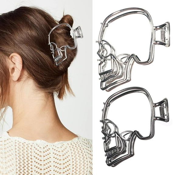 Metal Hair Claw Clips Silver & Black for Women - Skull Design Non-Slip Strong Hold Hair Accessories for Styling 2PCS