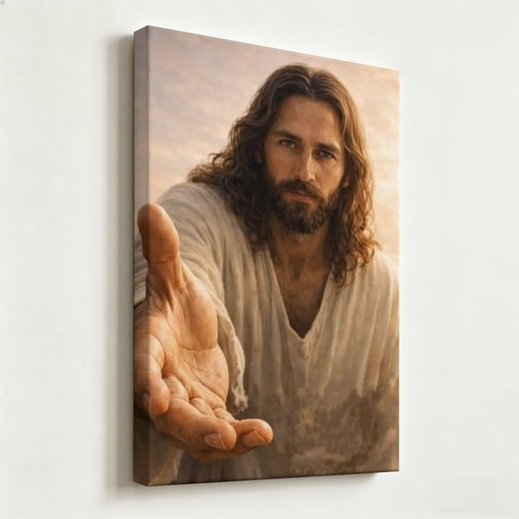 "The Helping Hand" Religious Canvas Art, Spiritual Portrait of Jesus Christ Print, Matte Finish Gallery Wrapped Inspirational Christian Wall Decor 8*12