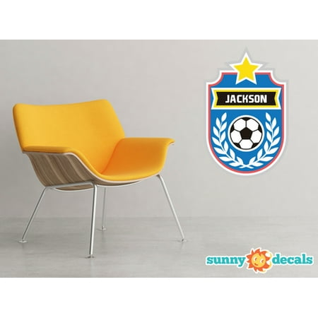 - Personalized Soccer Badge Fabric Wall Decal - Custom Name Wall Art