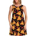 thumbnail image 1 of Balery Cartoon Pizza Vestidos de verano para mujer con estampado: vestido holgado sin mangas, vestido playero informal y cómodo para días calurosos., 1 of 7