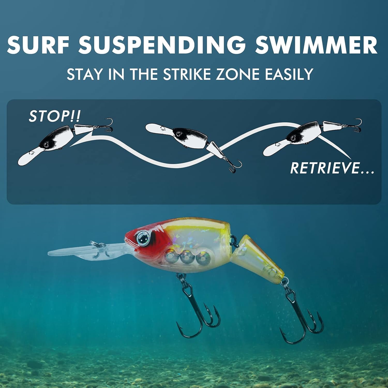 TRUSCEND Easy Catch SwimMax with BKK Hooks, Magic Noisy Wiggling and Vibrating Actions for More Bites, Lifelike Fishing Lures for Bass Trout Walleye Crappie, Strongest Dyneema Fiber Jointed Swimbait