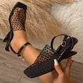 thumbnail image 5 of Pandaie Fashion Mesh Heels for Women Closed Square Toe Heeled Sandals Ankle Strap Slingback Wedding Dress Pumps Shoes Size 6-9 Black, 5 of 9