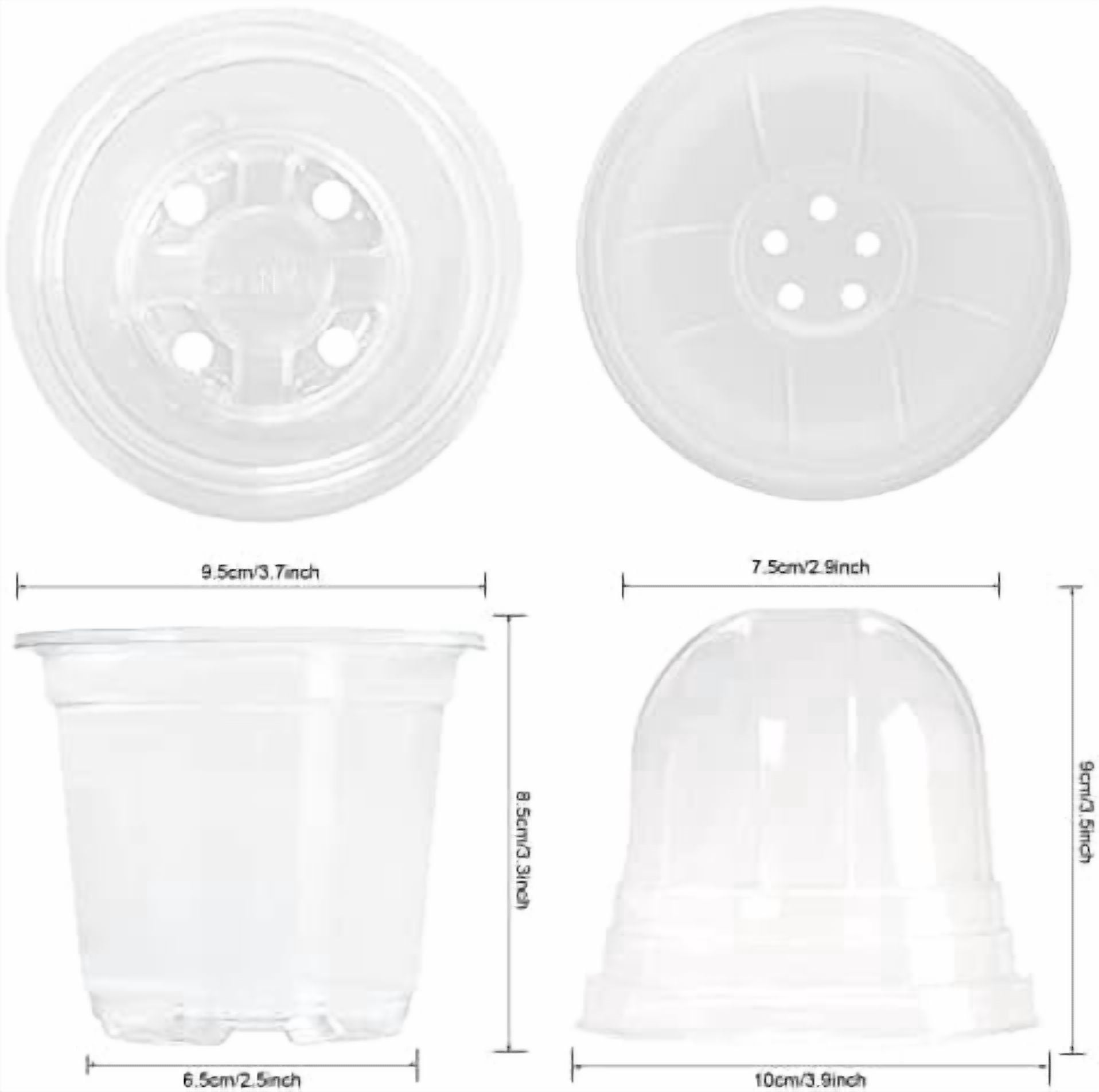 Clear Plant Nursery Pots with Humidity Dome 4" Soft Transparent Plastic Gardening Pot Planting Containers Cups Planter Small Starter Seed Starting Trays for Seedling with 10pcs Plant Labels