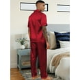 thumbnail image 5 of Men's Silk Satin Pajama Set Short Sleeve Classic Sleepwear Button Down Loungewear with Long Pants, 5 of 7