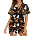 thumbnail image 2 of Feancey Womens Halloween Pajama Sets Short Sleeve Button Down Sleepwear with Shorts 2 Piece Outfits Holiday Novelty Printed Lounge Set Pjs Two Piece Multicolor XXL, 2 of 6