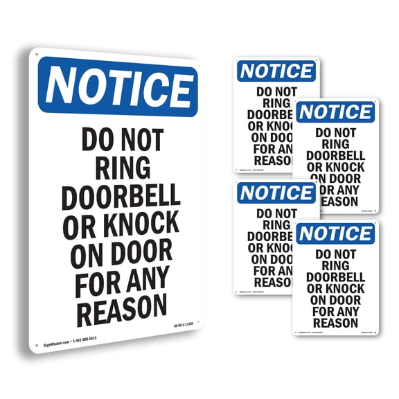 Do Not Ring Doorbell Or Knock OSHA Notice Rigid Plastic Sign 14 Inch x 10 Inch - 5 Pack