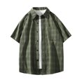 thumbnail image 2 of WREESH Men's Loose Casual Button Down Shirts Stylish Plaid Turn-Down Collar Short Sleeve with Pockets for a Comfortable and Trendy Look Olive Green, 2 of 8
