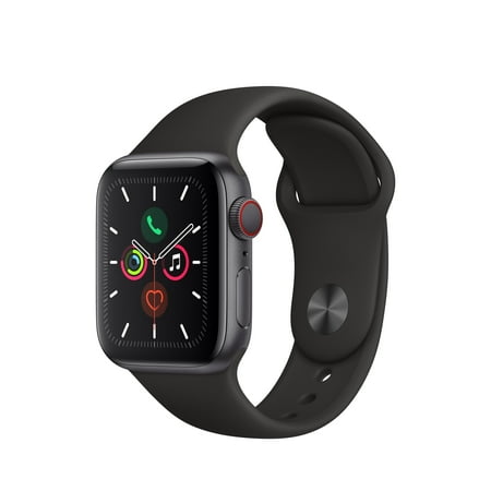 Apple Watch Series 5 GPS + Cellular, 40mm Space Gray Aluminum Case with Black Sport Band - S/M & M/L
