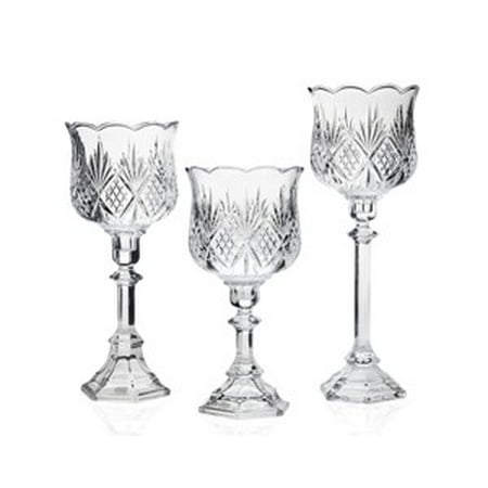 - Dublin 3-Piece Assorted Non-Leaded Crystal Scalloped Hurricane Candle Holder Set