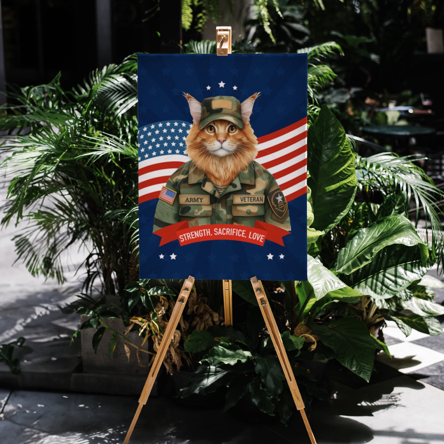 Happy Father's Day Honoring Veterans Maine Coon in Army Uniform Vertical Matte Canvas Poster Cat Lover Kitten Owner Gifts Wall Art Home Decor - 13007