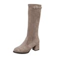 thumbnail image 2 of EKVAHL Women's Block Heel Knee High Boots, Faux Suede Adjustable Buckle Tall Boots, Round Toe Office Shopping Fall Winter Boots Gray, 2 of 6